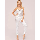 White Contrast Binding Cami And Pants Set For Women