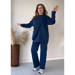 Silk Secret Rich Fleece Casual Drop Shoulder Tracksuit Suit With Bag