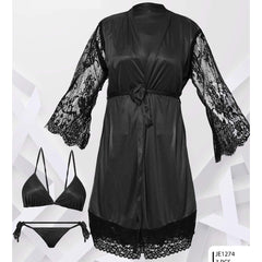 Silk Secret Bridal Maxi Lace Sleeves Satin Kimono Robe