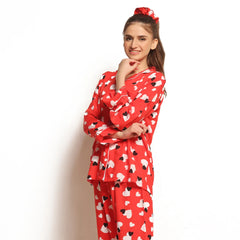 Silk Secret Sweetheart Red Linen Pajama Suit