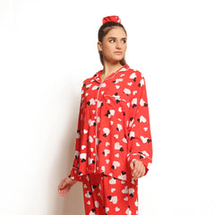 Silk Secret Sweetheart Red Linen Pajama Suit