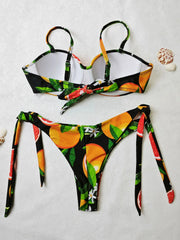 Silk Secret Leaf Fruit Print Pushup Thong Bikini set