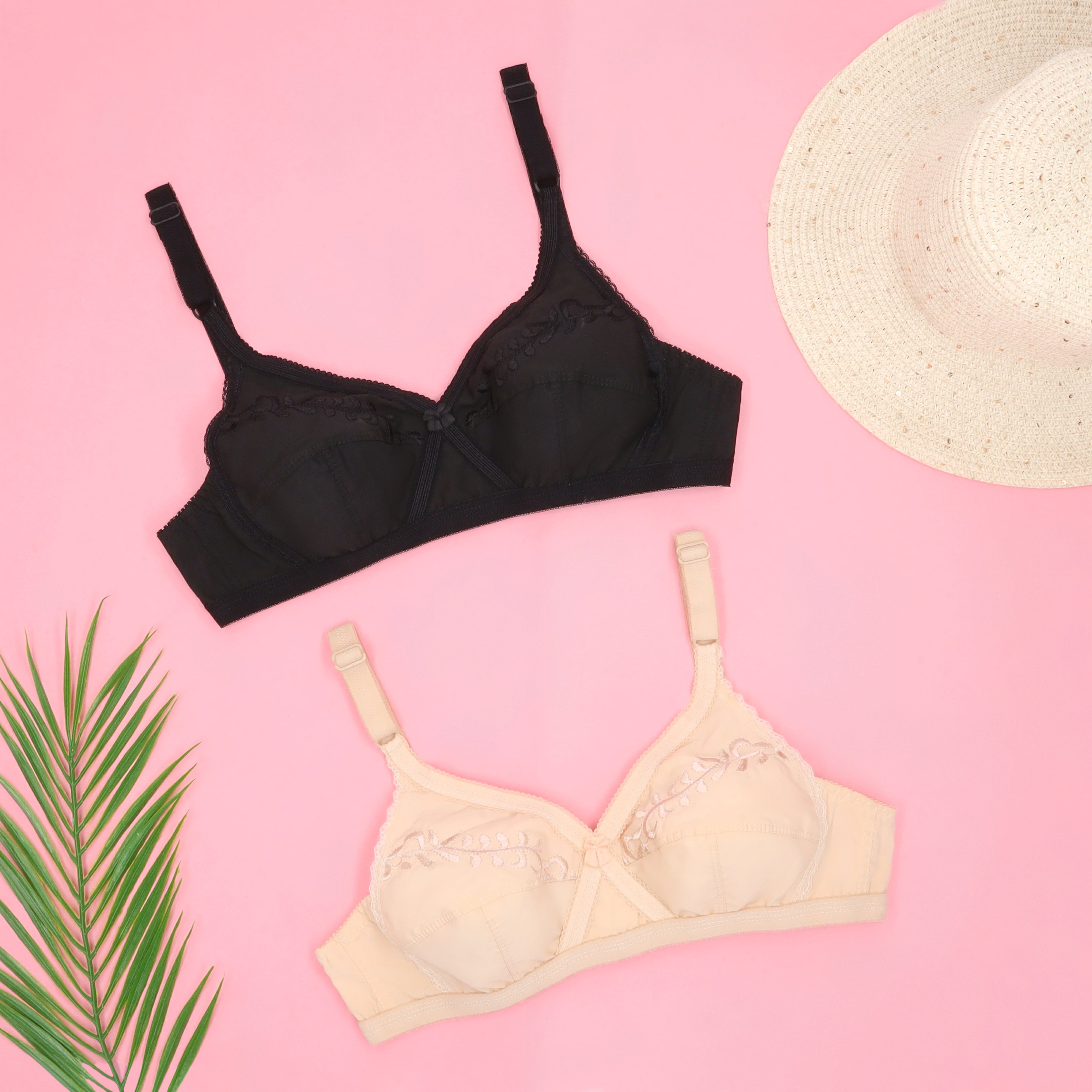 Silk Secret Cross Embroidered Casual Non Padded Wireless Bra