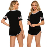 Women’S Black Striped Cotton Jersey Nightsuit. Sm-800