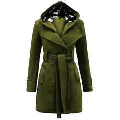 Silk Secret Fleece Double Breasted Waist Belt Long Coat