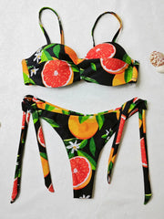 Silk Secret Leaf Fruit Print Pushup Thong Bikini set