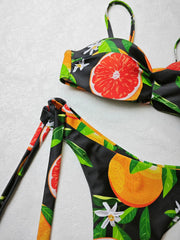Silk Secret Leaf Fruit Print Pushup Thong Bikini set