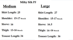 Silk Secret pj's size chart