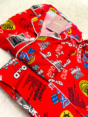 Silk Secret Galaxy Funky Printed Boski Linen Pajama Maroon