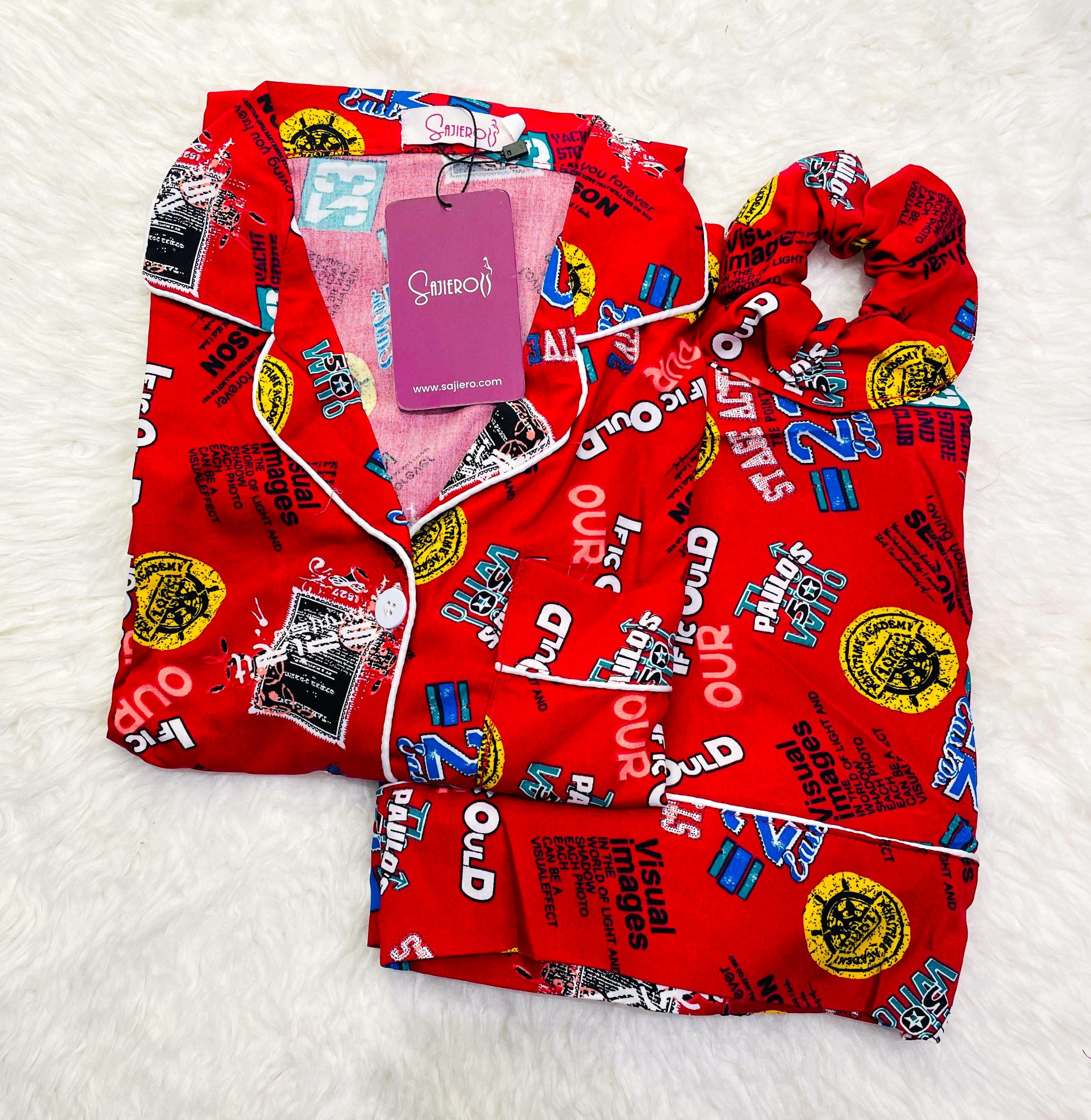 Silk Secret Galaxy Funky Printed Boski Linen Pajama Maroon