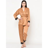 Women'S Beige Laced Detailed Gown And Pajama Set. Sm-243