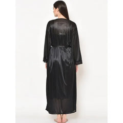 Women'S Black 2 Pieces Satin Laced Nightwear Dress. Sm-263