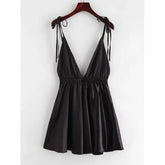 Women'S Black Backless Satin Tie Shoulder Sleepwear Dress. Sm-188