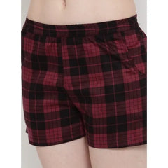 Women’S Maroon-Black Checkered Shorts Night Suit. Sm-792