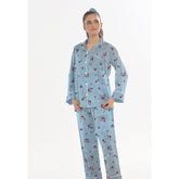 Silk Secret Linen Pajama Suit with Scrunchie - Sky Blossom