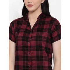 Women’S Maroon-Black Checkered Shorts Night Suit. Sm-792