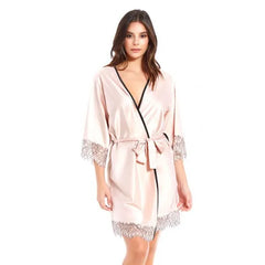Women’S Pink Laced Satin Silk Sleepwear Gown. Sm-257