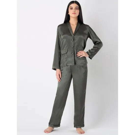 Women'S Charcoal Buttondown Sleepwear Pj Set. Sm-250