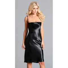 Women’S Black Satin Criss Cross Back Long Camisole. Sm-246