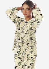 Silk Secret Linen Pajama Suit with Scrunchie - Cute Panda
