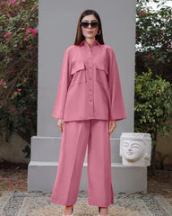 Western Shirt Style 2-Pcs Stiched Co-Ord Set.