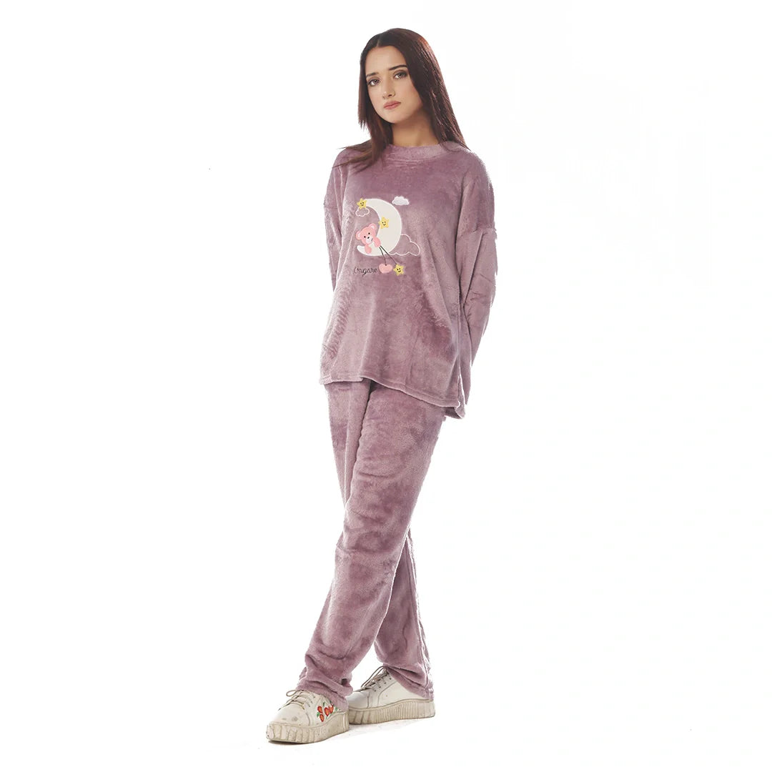 Silk Secret Purple Moon Fleece Pajama Suit