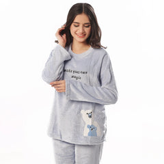 Silk Secret Fleece Pajama Suit Baby BlueTeddy