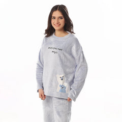 Silk Secret Fleece Pajama Suit Baby BlueTeddy