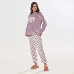 Silk Secret Pink Checks Fleece Pajama Suit