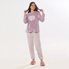 Silk Secret Pink Checks Fleece Pajama Suit