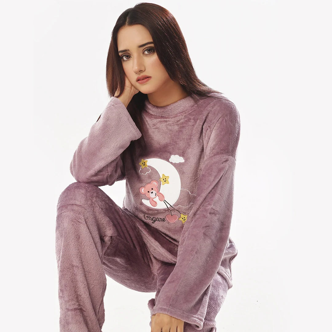 Silk Secret Purple Moon Fleece Pajama Suit