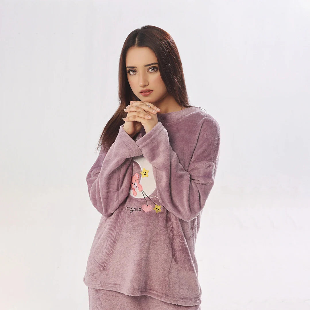 Silk Secret Purple Moon Fleece Pajama Suit