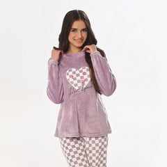 Silk Secret Pink Checks Fleece Pajama Suit