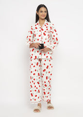Silk Secret Linen Pajama Suit with Scrunchie - Sweet Cherry