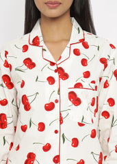Silk Secret Linen Pajama Suit with Scrunchie - Sweet Cherry