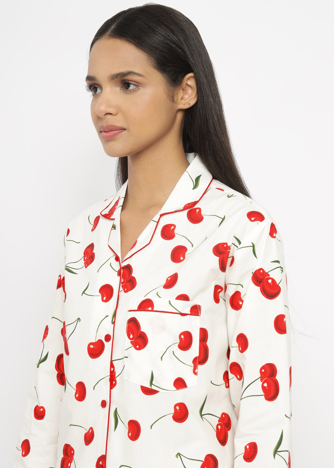 Silk Secret Linen Pajama Suit with Scrunchie - Sweet Cherry