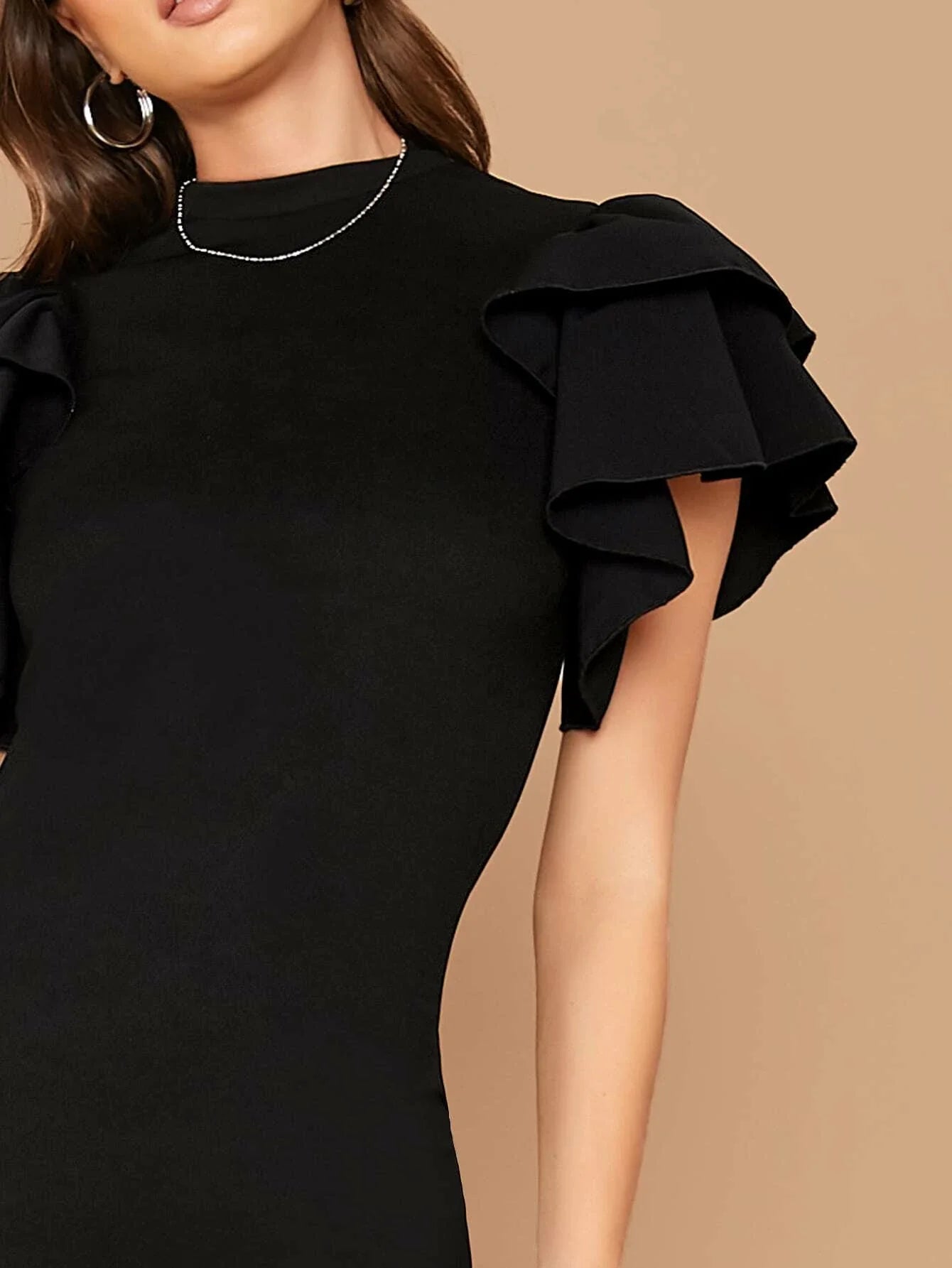 SHEIN Layered Flutter Sleeve Split Back Bodycon Dress