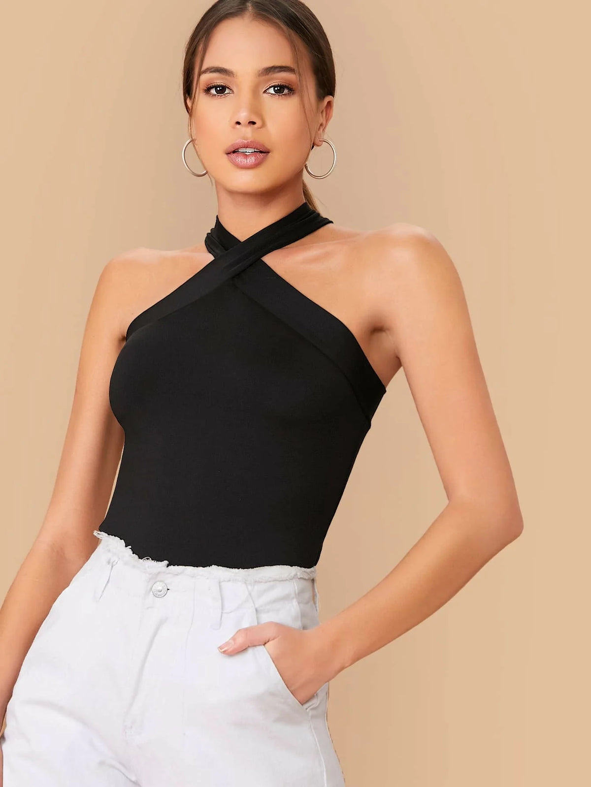 SHEIN BAE Form-Fitting Crisscross Halter Top