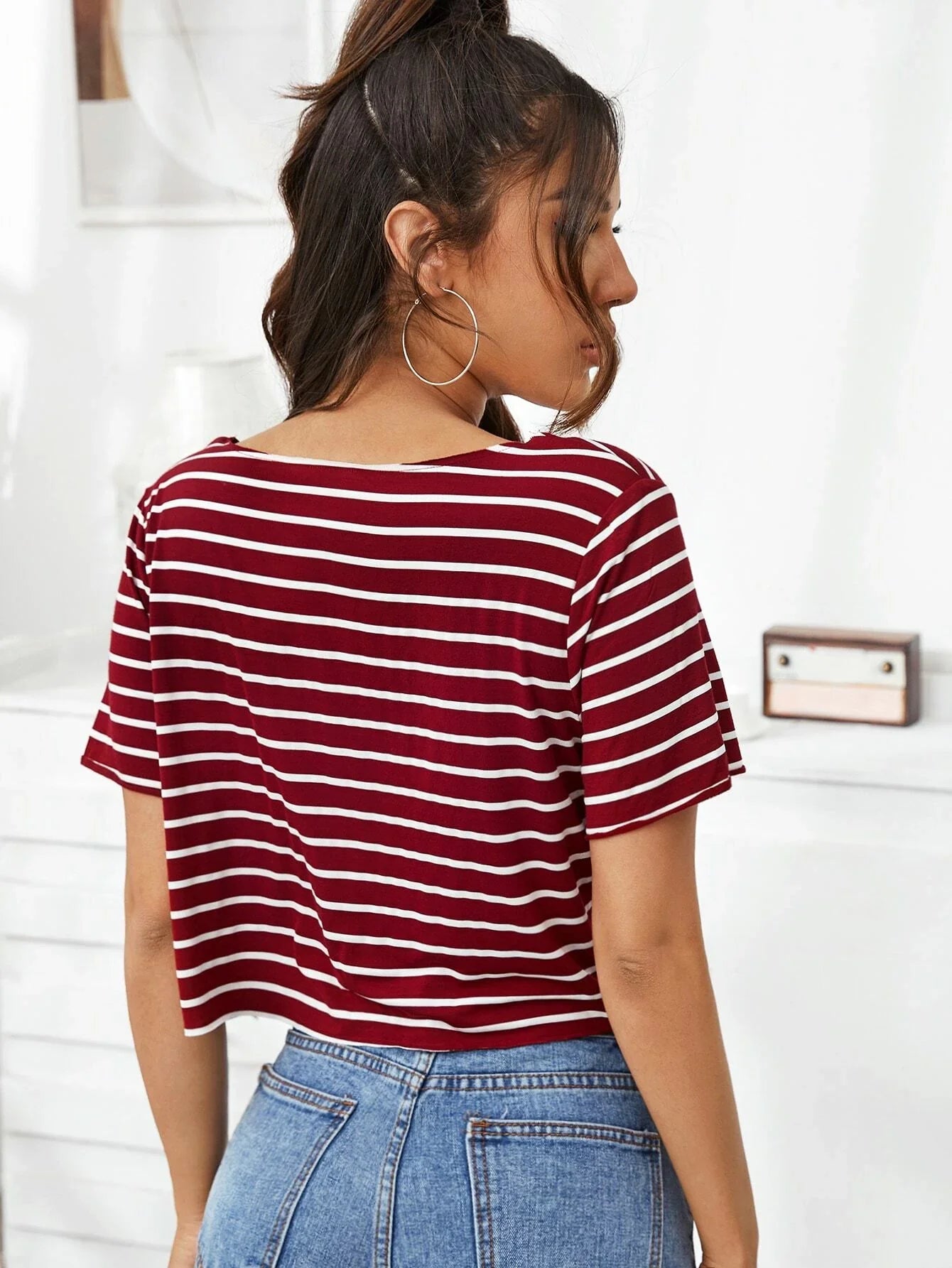 SHEIN V-neck Striped Boxy Tee