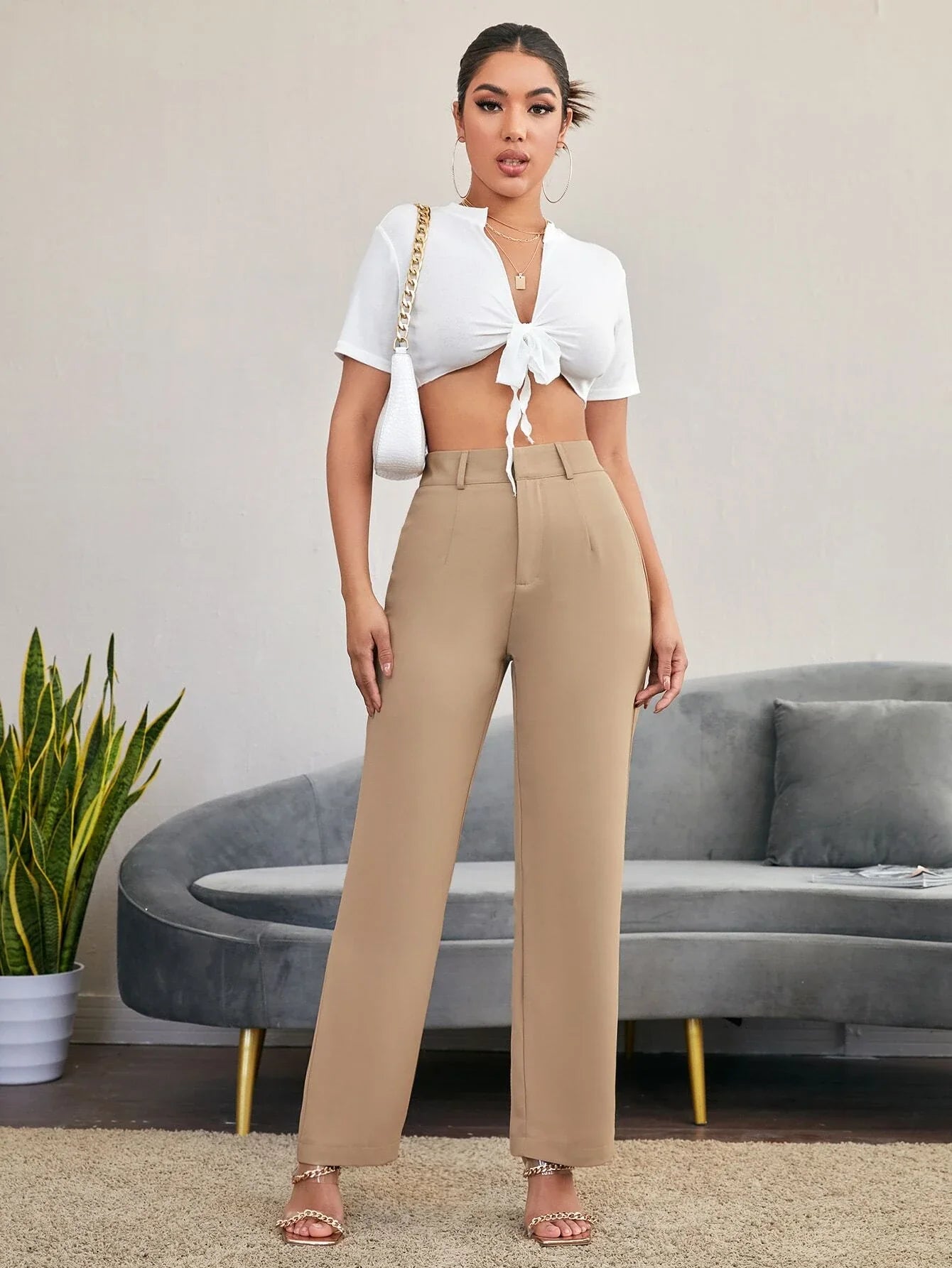 Shein Solid Straight Leg Pants