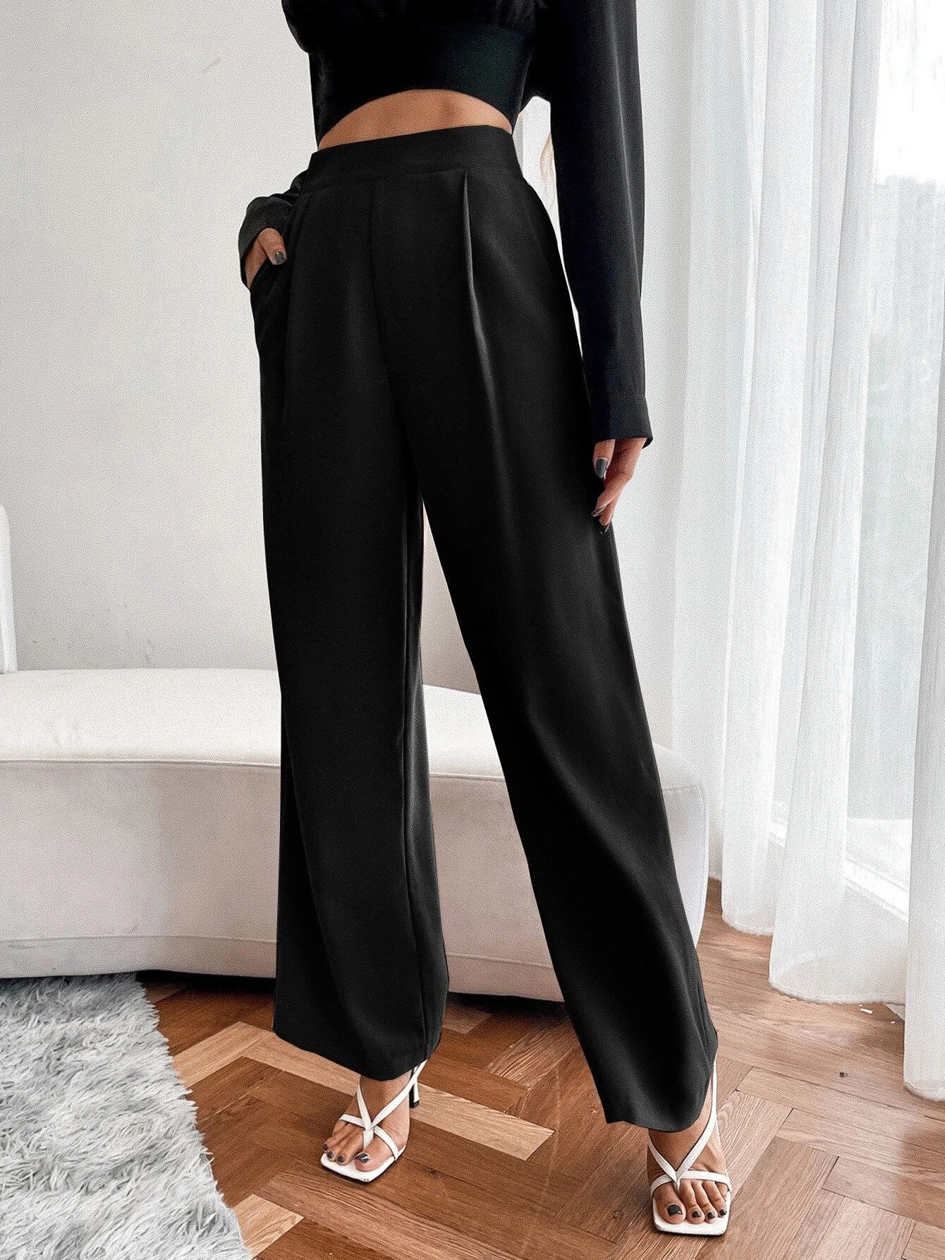 SHEIN Unity High Waist Fold Pleated Pants