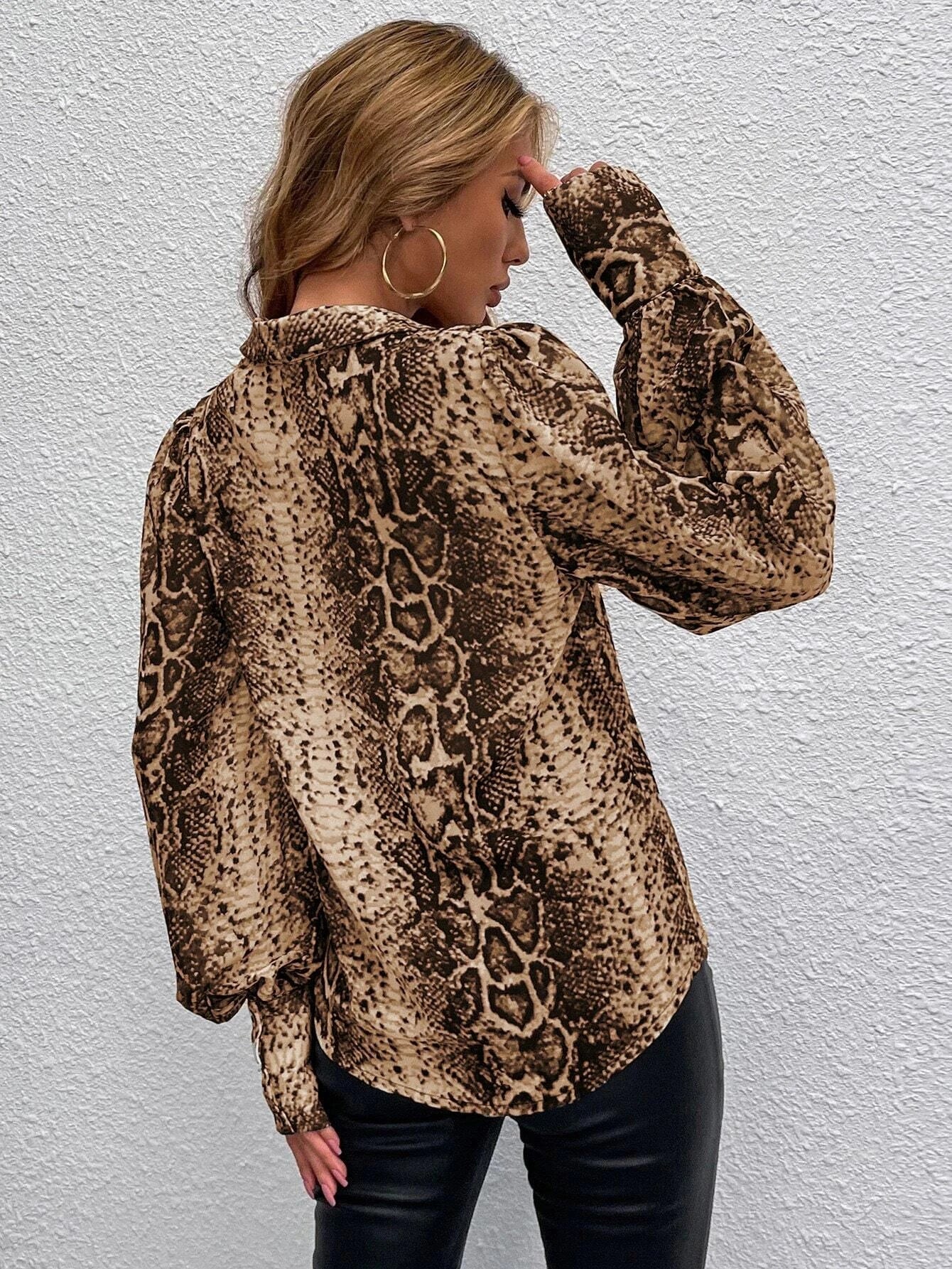 SHEIN Snakeskin Print Bishop Sleeve Blouse