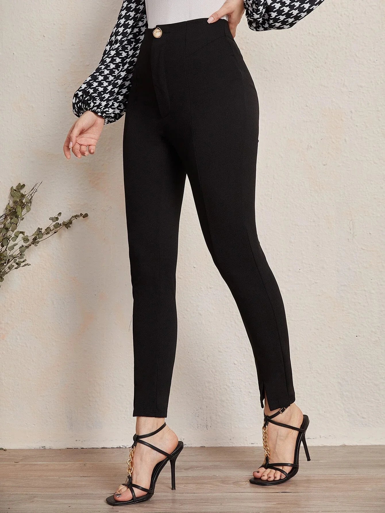 SHEIN Unity Single Button Split Hem Skinny Pants