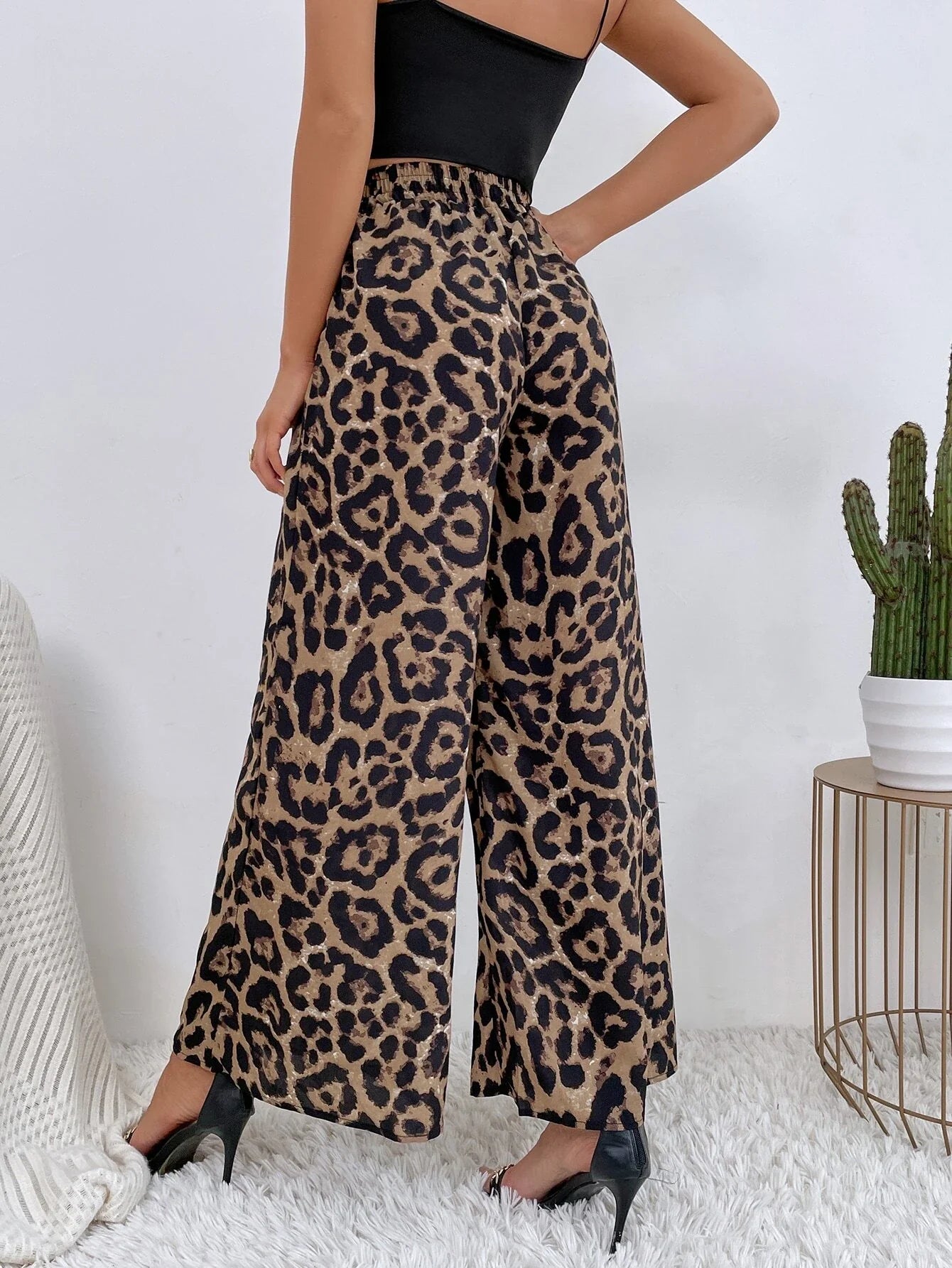 SHEIN VCAY Leopard Print Wide Leg Pants