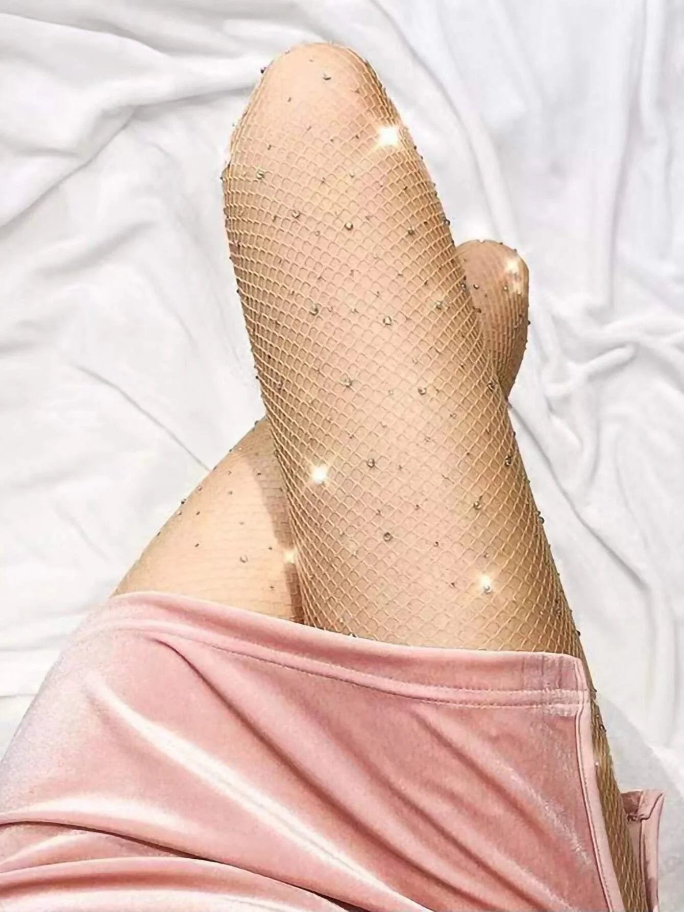 SHEIN Rhinestone Decor Fishnet Tights