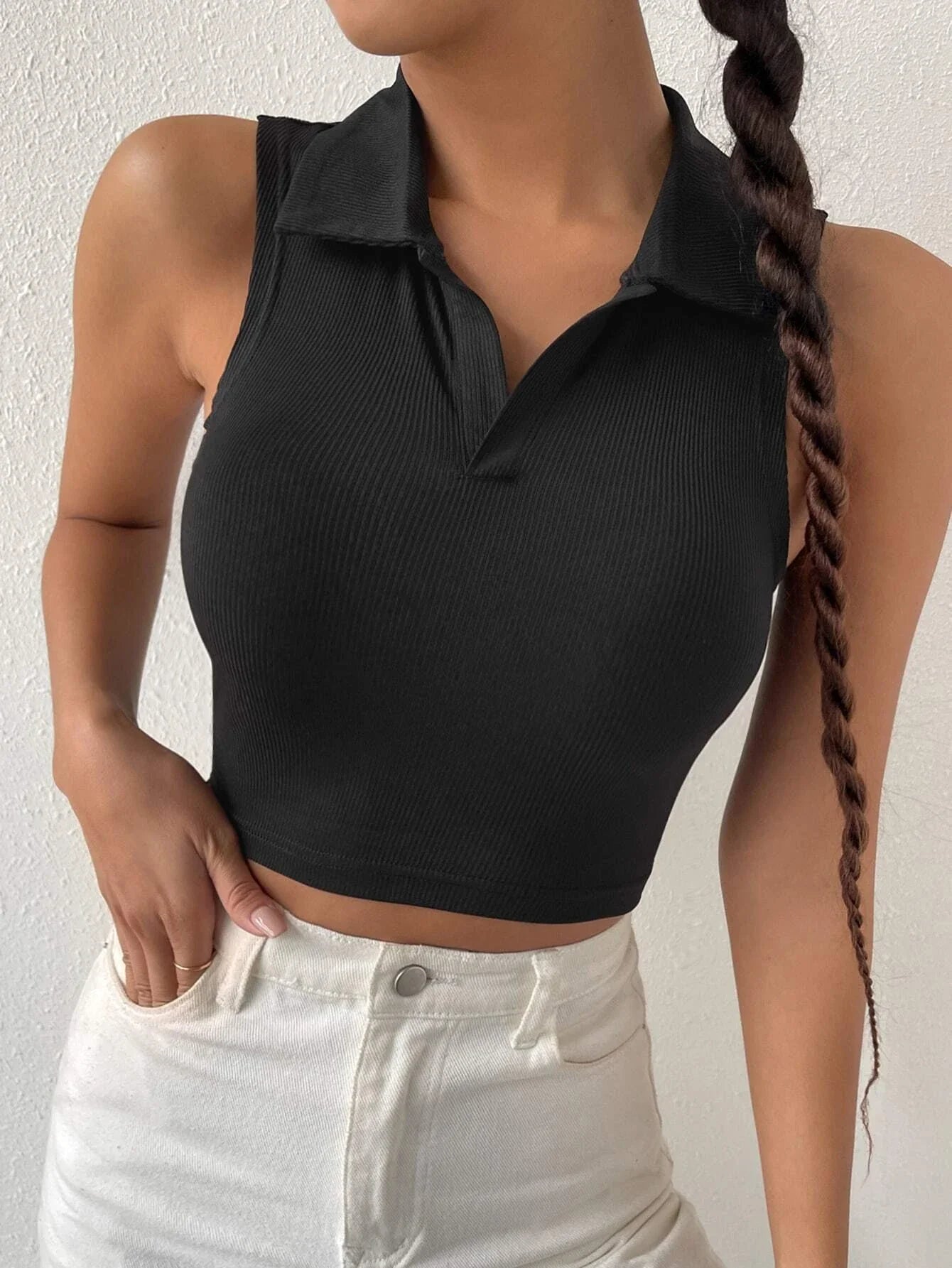 SHEIN Solid Ribbed Knit Tank Top