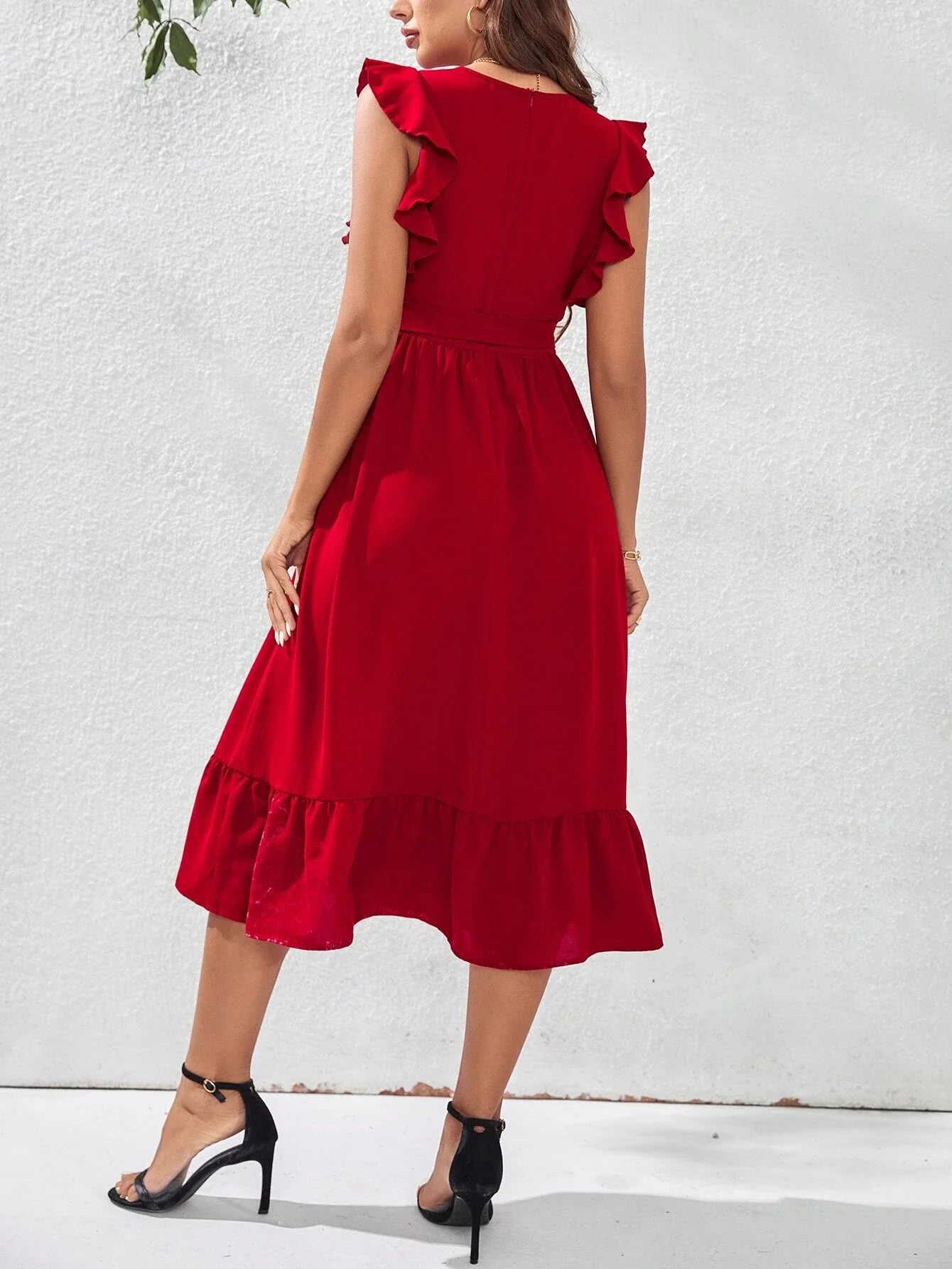 SHEIN Ruffle Hem Tie Front Dress