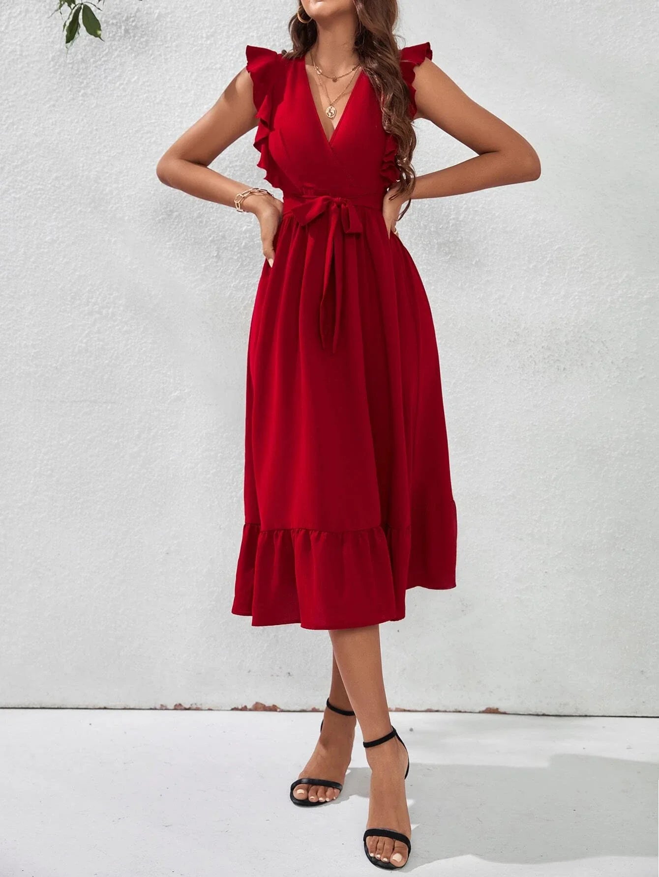 SHEIN Ruffle Hem Tie Front Dress