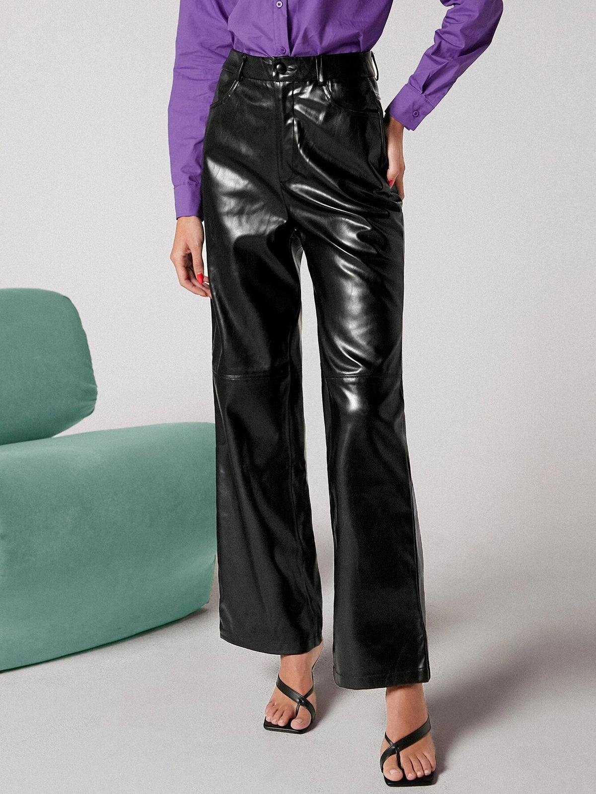 Shein Zipper Fly Palazzo PU Pants