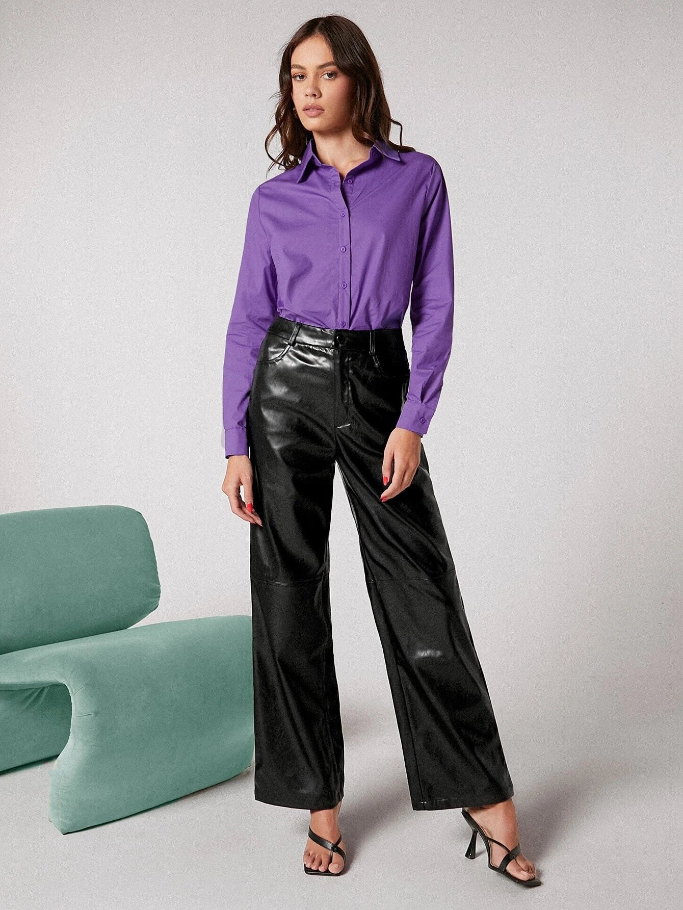 Shein Zipper Fly Palazzo PU Pants